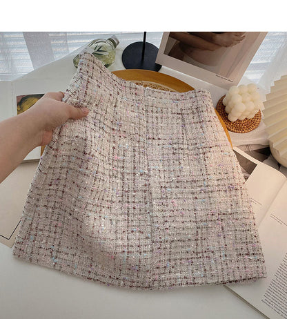 Gas retro tweed Plaid high waist A-shaped Hip Wrap Skirt  5503