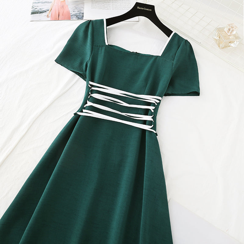 High waist shows thin temperament goddess linen dress children  4208