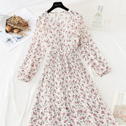 Ruffled floral dress shows thin skirt  4061