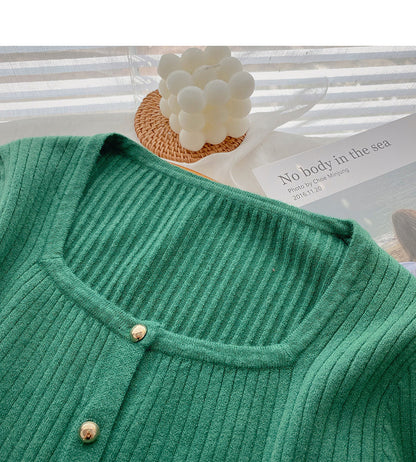 Long sleeve Pullover small square neck sweater  6636