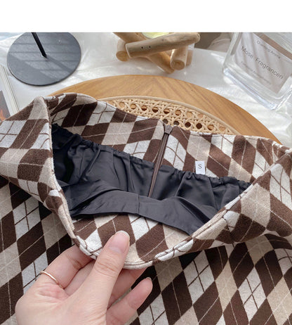 Fashion Hong Kong style retro Lingge high waist fabric Hip Wrap Skirt  5542