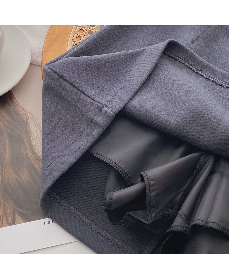Korean solid color versatile slim high waist A-shaped skirt  5446