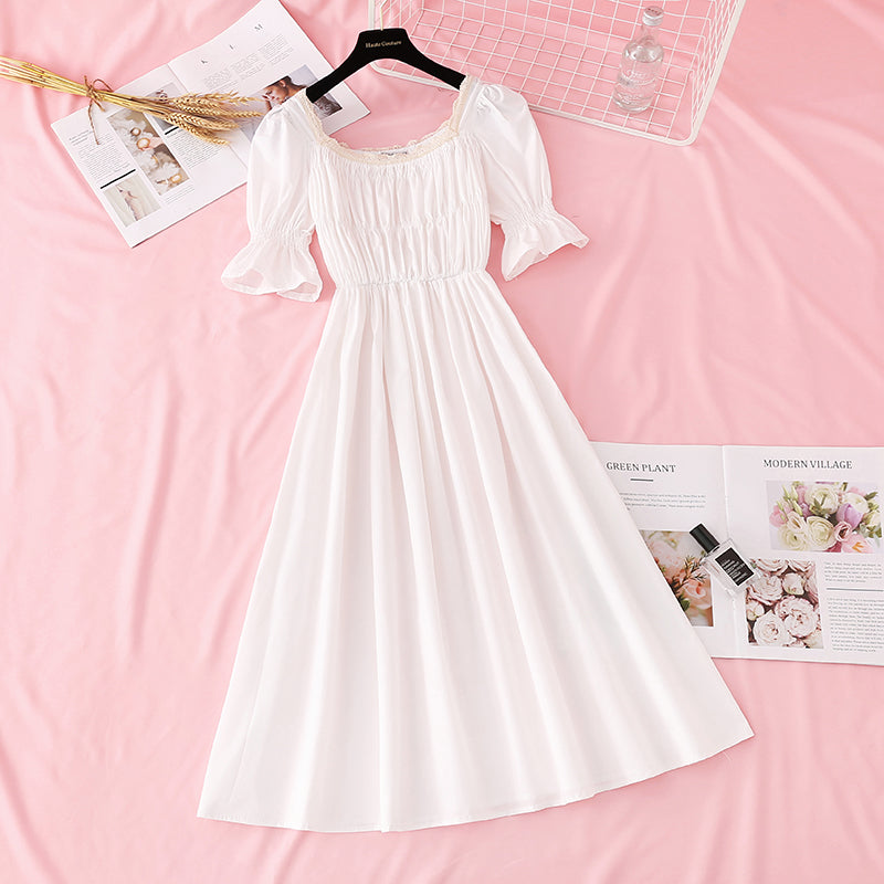The new waist is slim, square neck skirt, French retro dress  4528