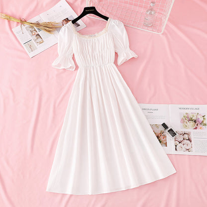 The new waist is slim, square neck skirt, French retro dress  4528