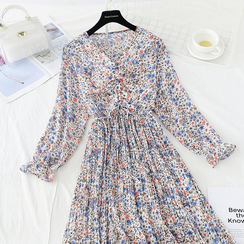 Lace up pleated waist for thin Pleated Chiffon Skirt  3874