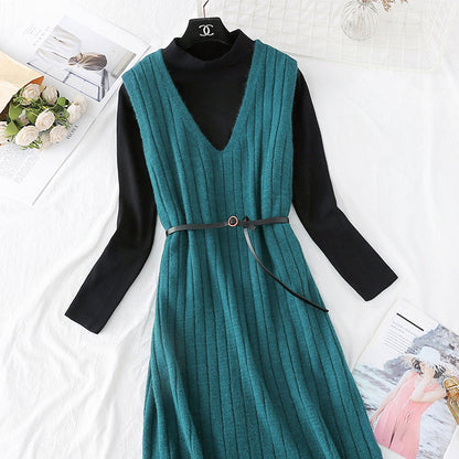 Bottomed shirt + knee length woolen dress set  4461