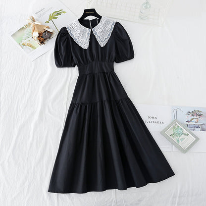 New style baby collar French waist closing skirt with thin temperament  4619