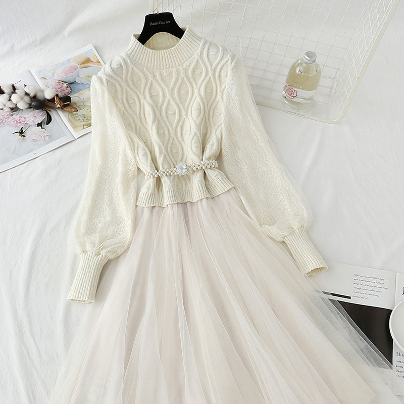 New style bottom sweater stitched mesh French fairy dress  4438