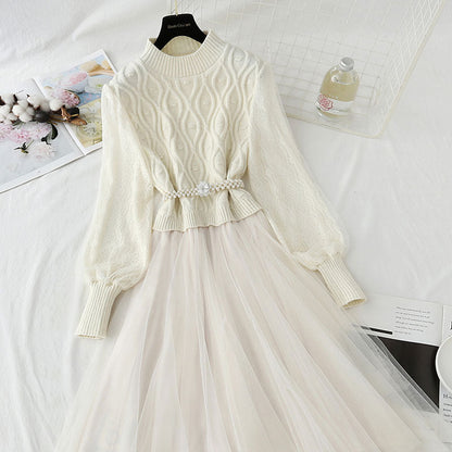 New style bottom sweater stitched mesh French fairy dress  4438