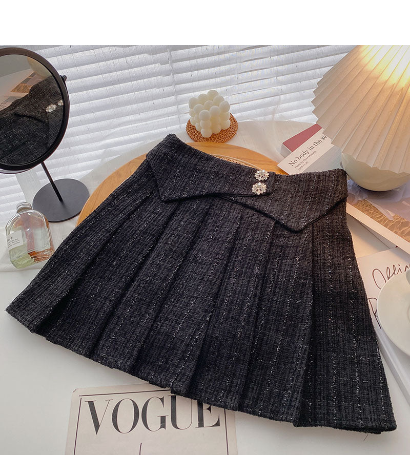 Korean version design shows thin high waist tweed A-shaped plaid skirt  5502