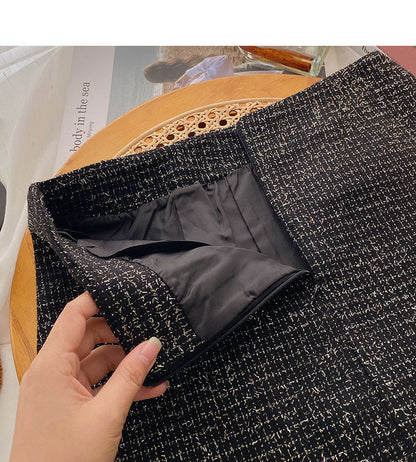 Korean elegant retro pearl button high waist A-shaped skirt  5533