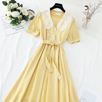 Cotton linen dress French retro fairy long skirt Platycodon grandiflorum skirt  4227