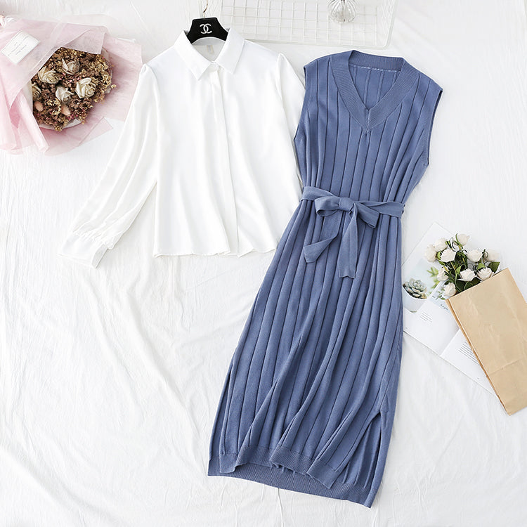 Shirt long woolen skirt over knee suit skirt  3998