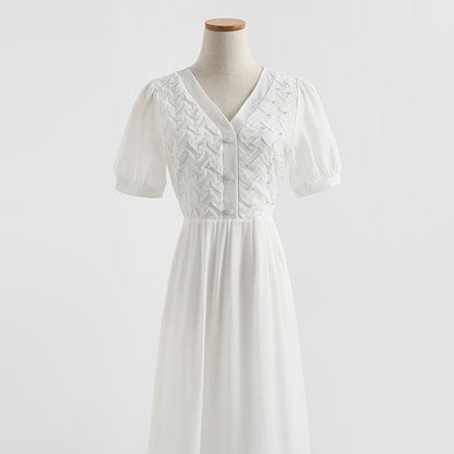 French design pleated bubble sleeve skirt  4278