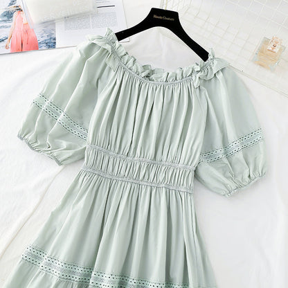 New style bubble sleeve temperament French light mature style slim skirt  4217