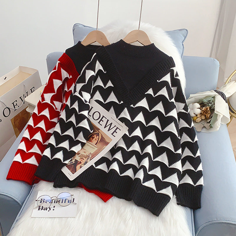Half high neck sweater female small man fake two piece design sense  4936