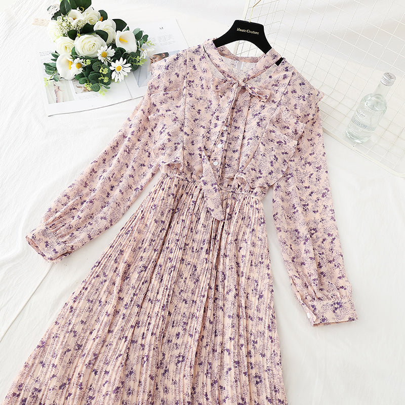 The new female super fairy slim and gentle wind Pleated Chiffon floral skirt  4728
