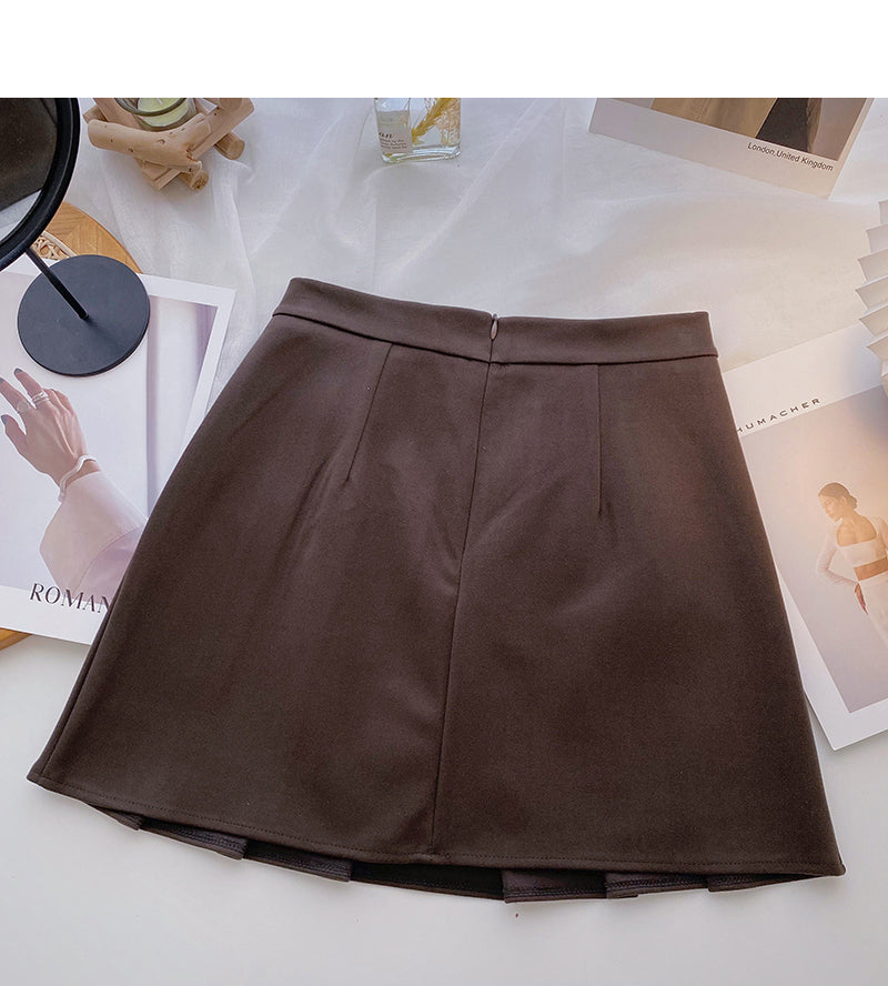 Hong Kong style leisure high waist A-line pleated skirt  5592