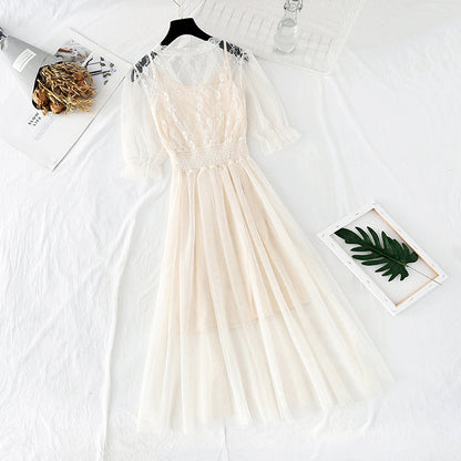 The new waist is slim and gentle wind mesh dress  4392