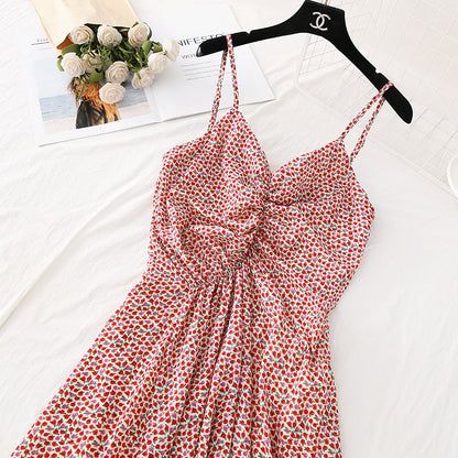 Broken flower suspender dress, super xiansen French style, slim waist  4111