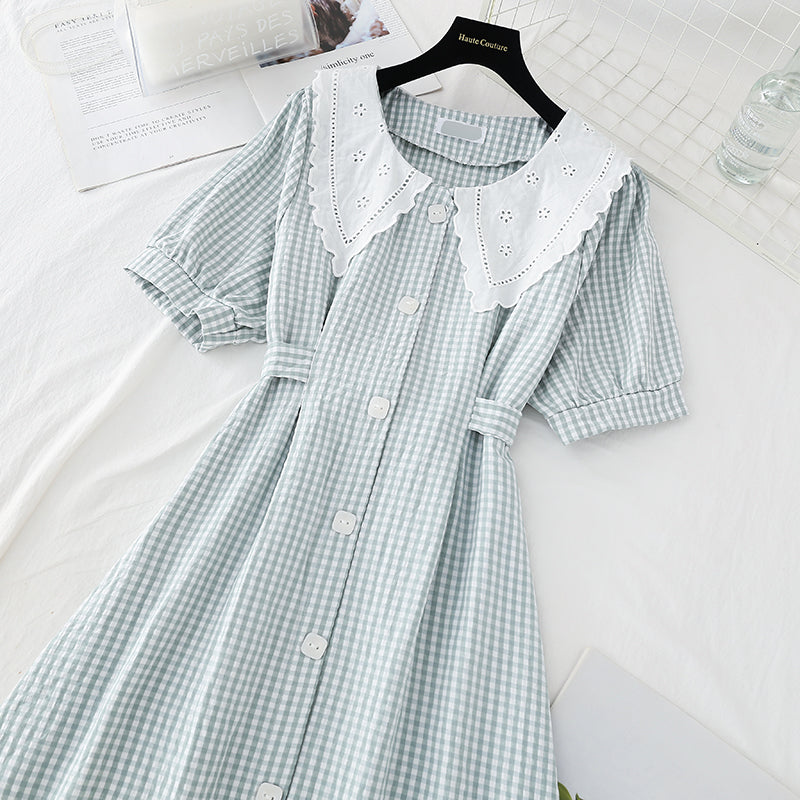 Doll neckline waistband shows thin temperament skirt  4183