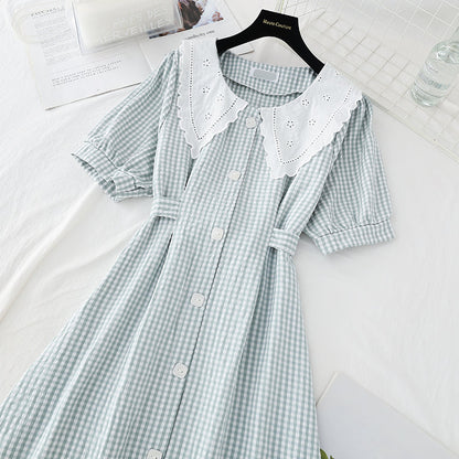 Doll neckline waistband shows thin temperament skirt  4183