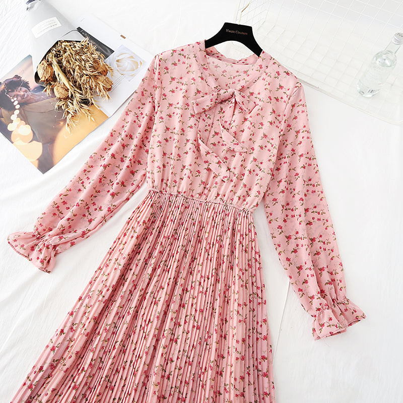 New long sleeved French retro pleated skirt fairy super fairy series  4549