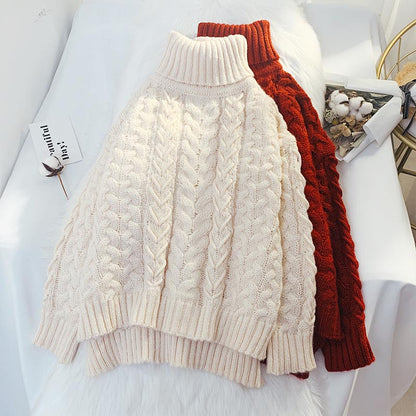 Red high neck twist sweater women's loose and lazy style  4911