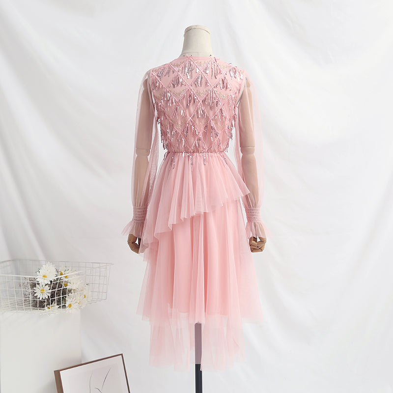 New French retro skirt fairy super xiansen waist shows thin temperament  4758