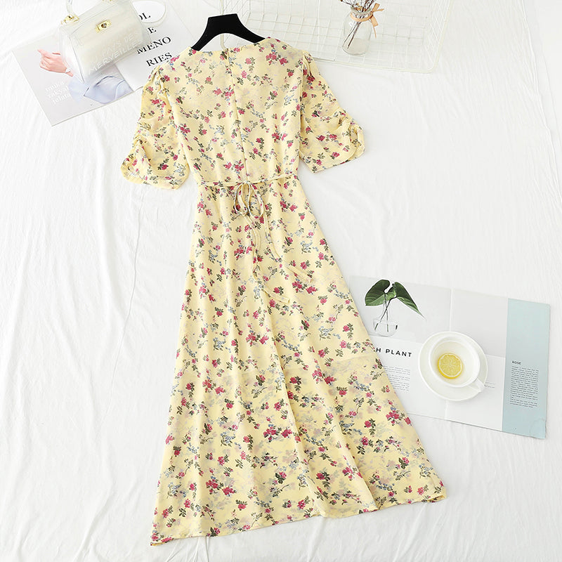 French retro first love sweet floral skirt temperament small skirt  4237