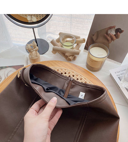 Korean solid color versatile fashion high waist PU leather bag hip skirt  5540