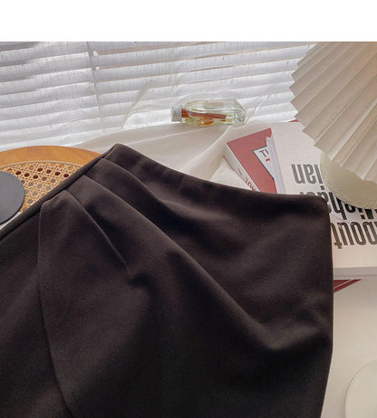 Design sense pleated Hip Wrap high waist slim fashion A-shaped skirt  5437