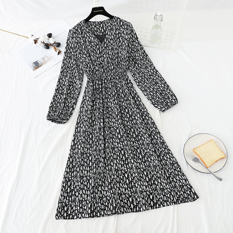 Slim inside with bottomed skirt long sleeve slim Chiffon Skirt  4831