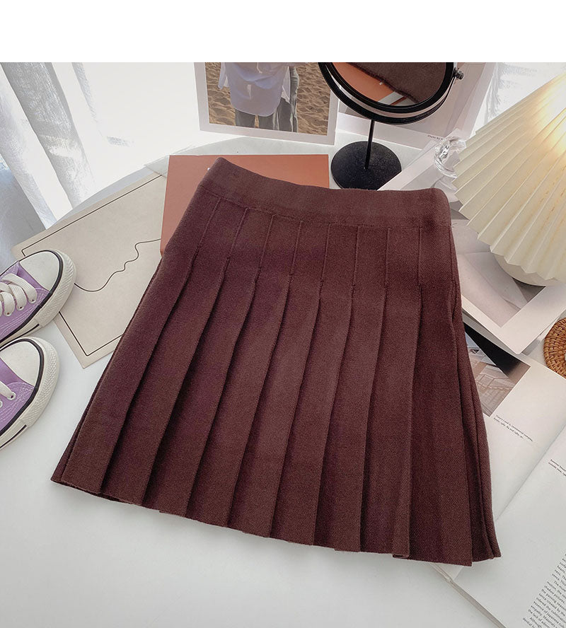 Pleated skirt, versatile knitted A-line high waist skirt  5309