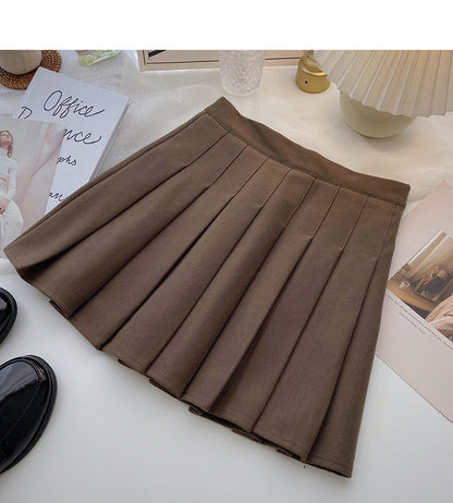 Simple solid color versatile high waist pleated skirt  5351