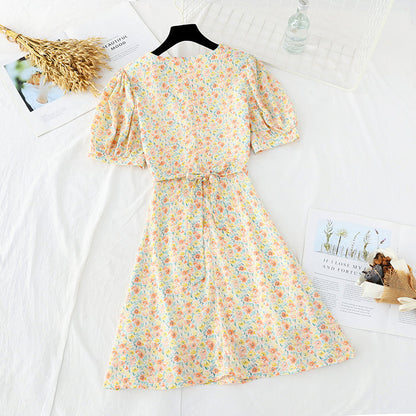 New Style Bubble Sleeve Chiffon gentle style French retro skirt  4634