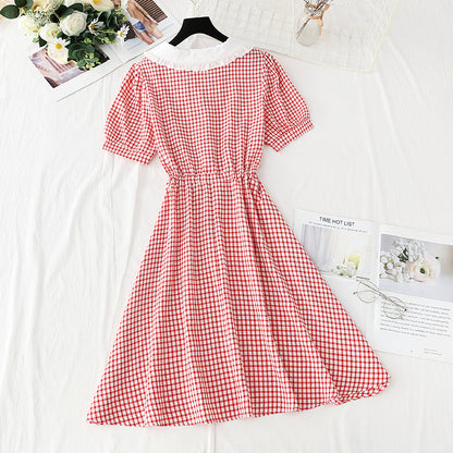 French doll neck age reducing plaid skirt  4243