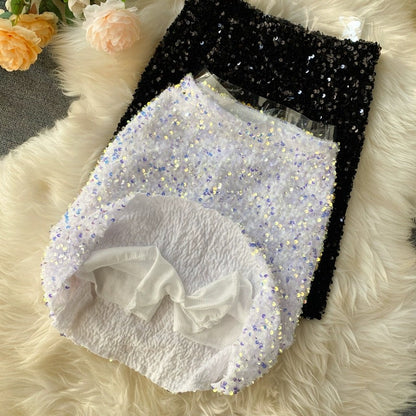 Shiny sequin skirt high waist bling blingA-line skirt  3720