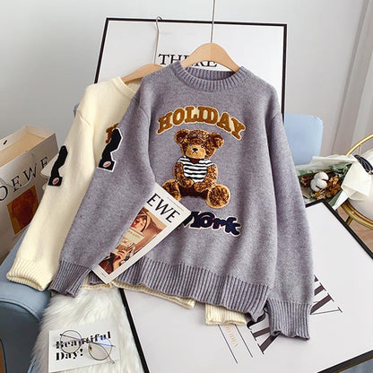 Bear sweater loose, lazy, foreign style, versatile sweater  4915
