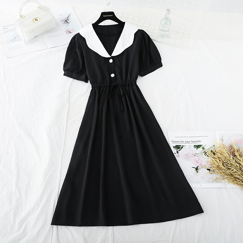 New Retro French drawstring waist closing Japanese gentle skirt  4700