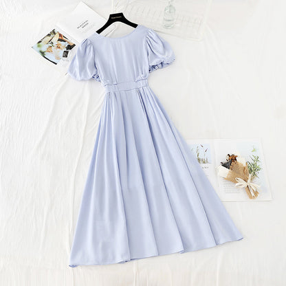 Cotton linen dress with thin waist and gentle style  4185