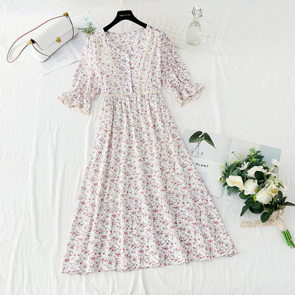 Lady floral dress tea break skirt French Vintage chiffon long skirt  4874