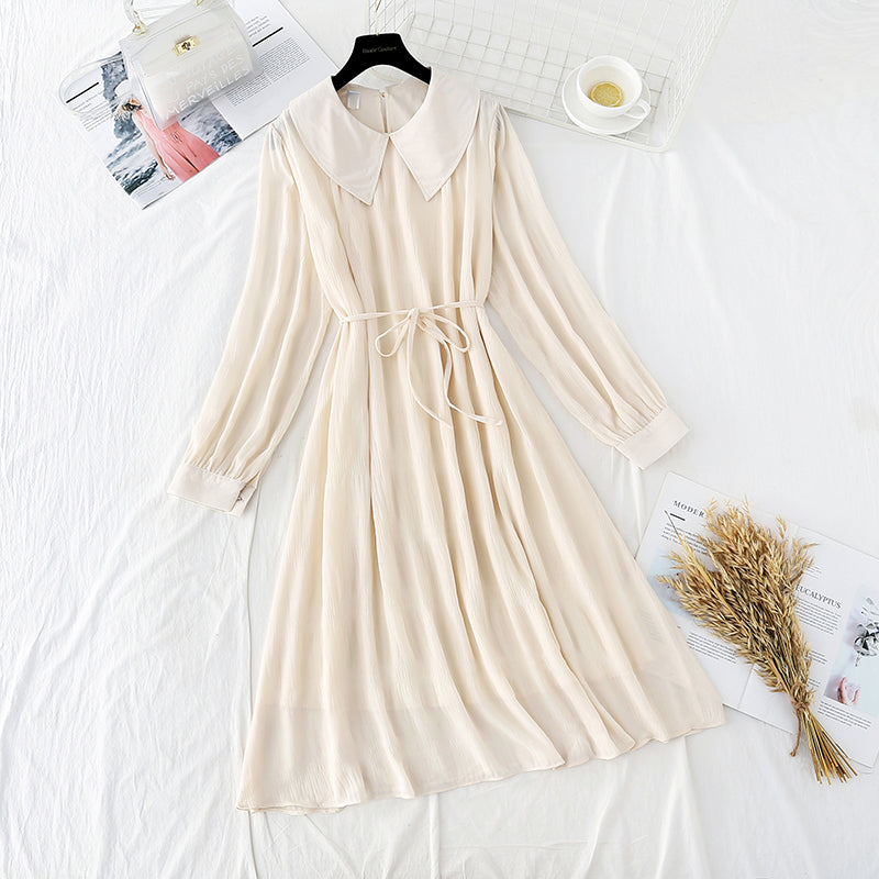Lapel Chiffon Lace up gentle wind first love long skirt  3891