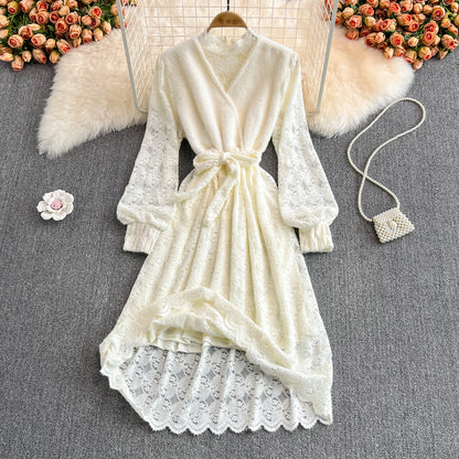 Stand collar lace dress fashion slim bottomed skirt  3769