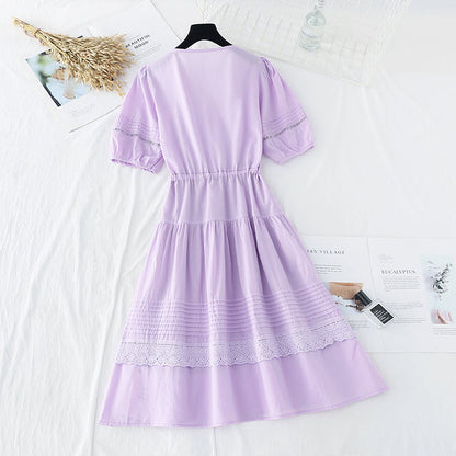 The new gentle cotton linen skirt is slim at the waist. French minority dress  4657