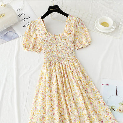 New sweet backless Chiffon floral skirt bubble sleeve  4896