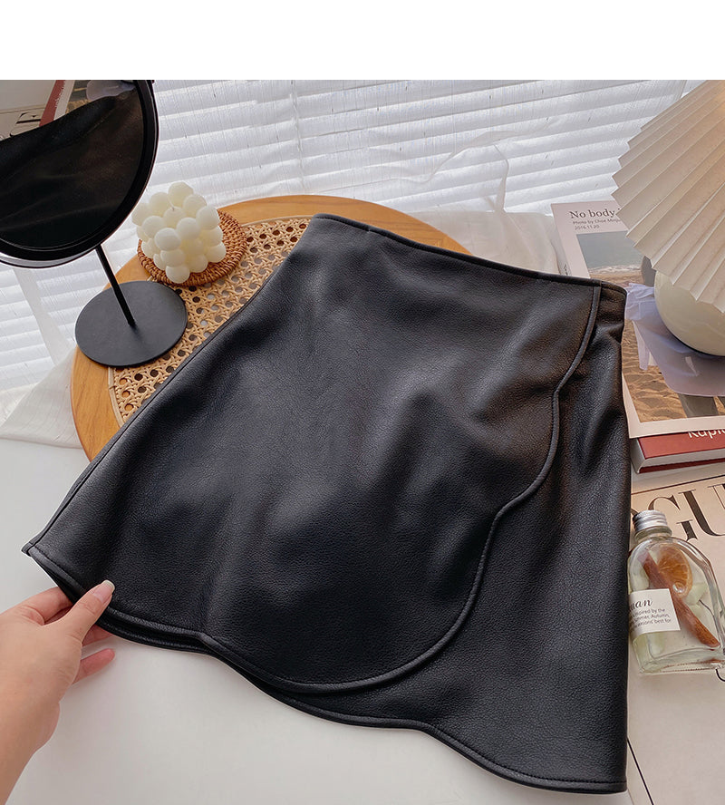 Korean design irregular slim fashion PU leather skirt  5504