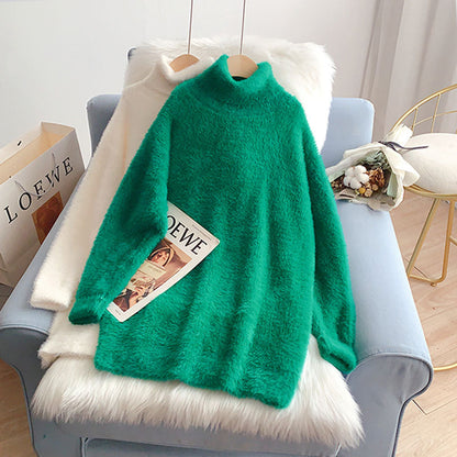 Imitation mink pink turtleneck sweater soft waxy female  4940