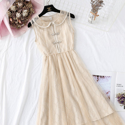 National style mesh dress retro suspender skirt  4348