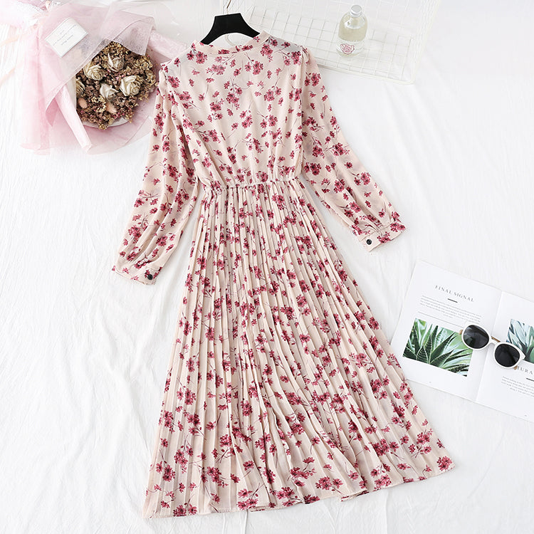 New style with bottom pleated floral skirt French retro super Fairy  4579